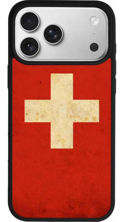 Coque iPhone 17 Pro Max - Silicone rigide noir Vintage Flag SWISS