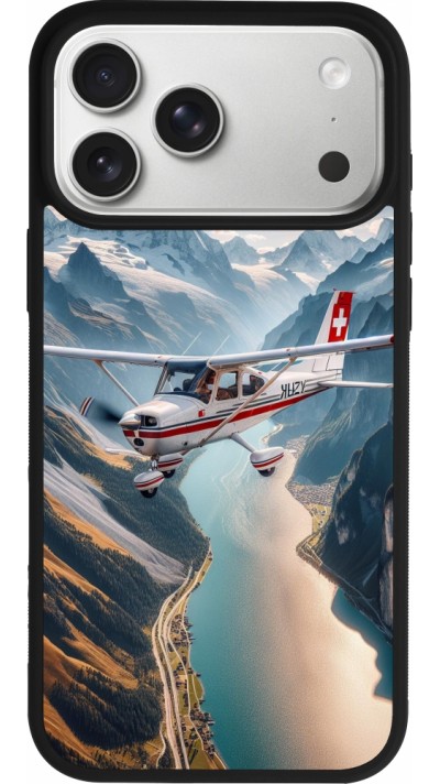 Coque iPhone 17 Pro Max - Silicone rigide noir Vol Alpin Suisse