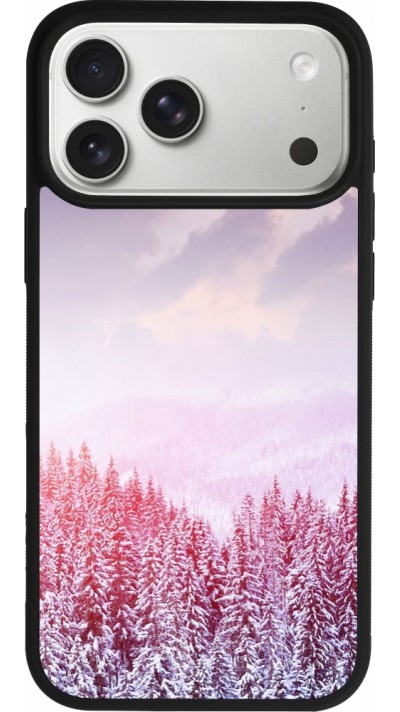 Coque iPhone 17 Pro Max - Silicone rigide noir Winter 22 Pink Forest