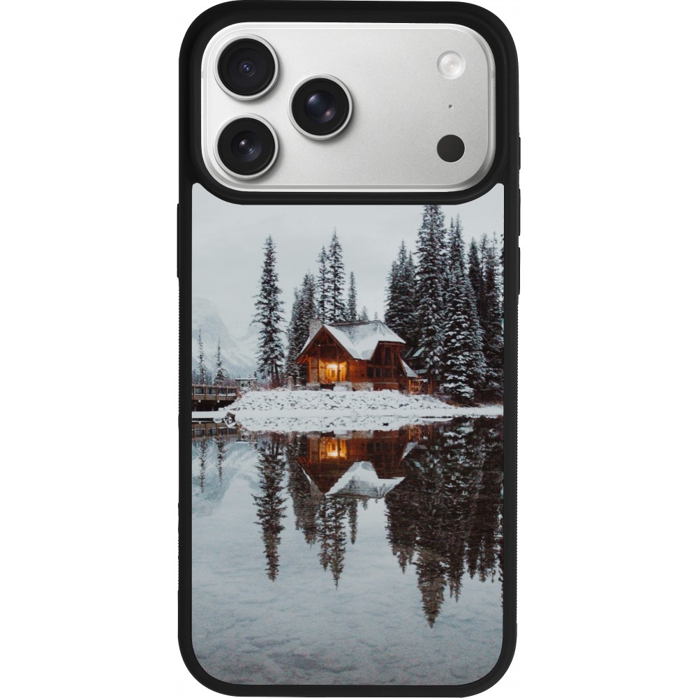 iPhone 17 Pro Max Case Hülle - Silikon schwarz Winter 25 Winter house forest afternoon