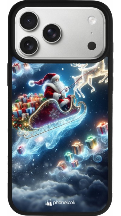 Coque iPhone 17 Pro Max - Silicone rigide noir Noël 2023 Père Noël enchanté