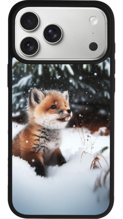 Coque iPhone 17 Pro Max - Silicone rigide noir Noël 2023 Renardeau sapin