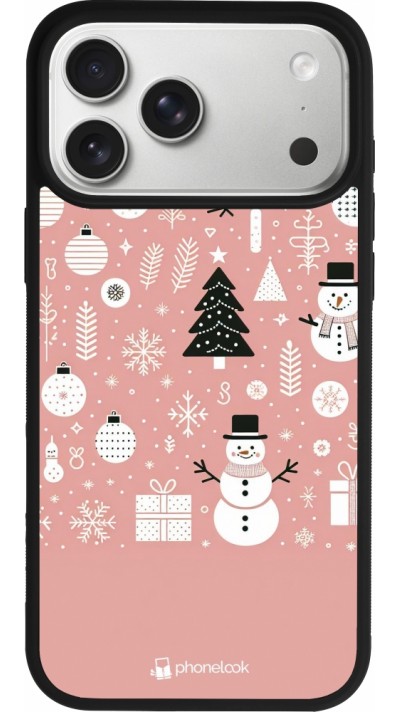 Coque iPhone 17 Pro Max - Silicone rigide noir Noël 2024 Rose Snowman Christmas