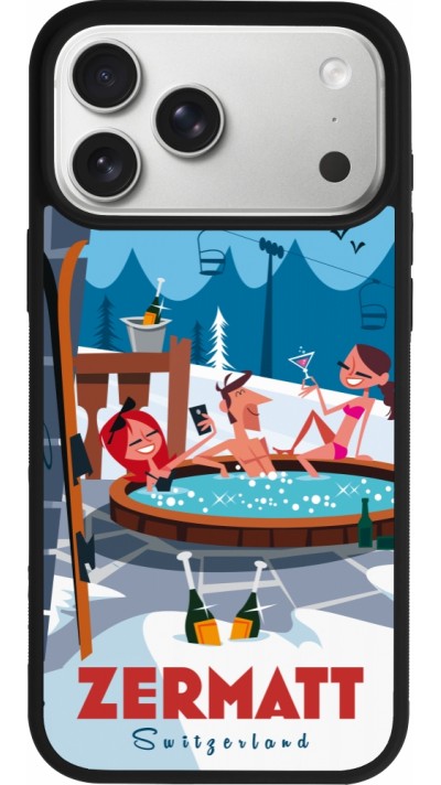 Coque iPhone 17 Pro Max - Silicone rigide noir Zermatt Mountain Jacuzzi