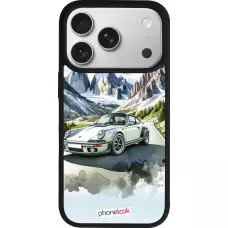 Coque iPhone 17 Pro - Silicone rigide noir Porsche 911 Mountain Watercolor