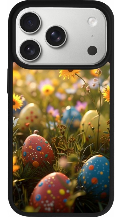 Coque iPhone 17 Pro - Silicone rigide noir Easter 2026 Decorated eggs