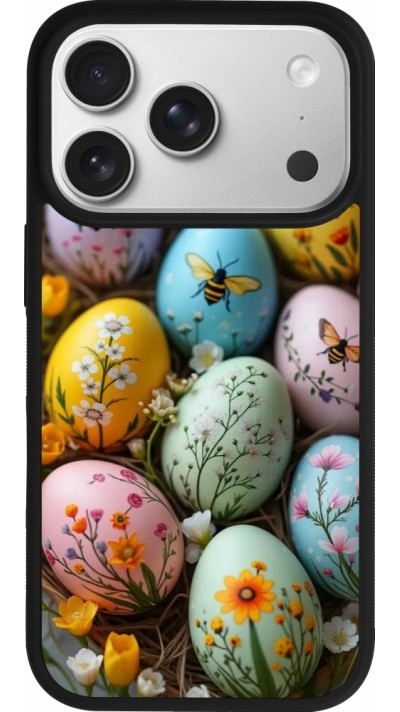 Coque iPhone 17 Pro - Silicone rigide noir Easter 2026 Eggs with bees