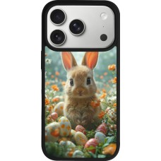 Coque iPhone 17 Pro - Silicone rigide noir Easter 2026 Rabbit in the garden