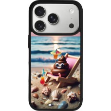 Coque iPhone 17 Pro - Silicone rigide noir Emoji caca sur chaise longue