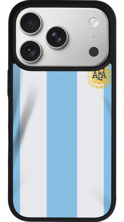 Coque iPhone 17 Pro - Silicone rigide noir Maillot de football Argentine 2022 personnalisable