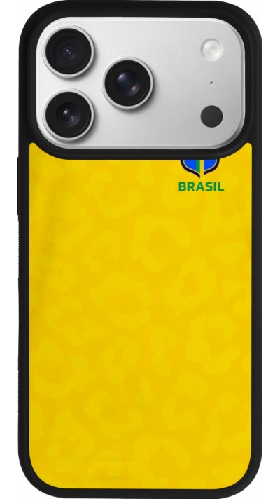 Coque iPhone 17 Pro - Silicone rigide noir Maillot de football Brésil 2022 personnalisable