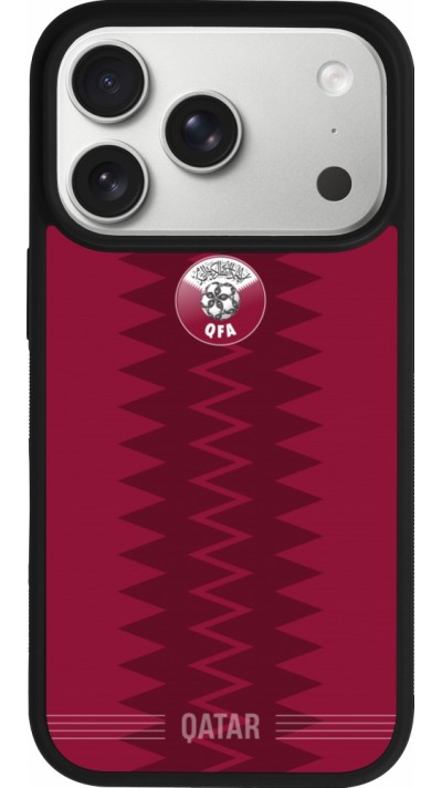 Coque iPhone 17 Pro - Silicone rigide noir Maillot de football Qatar 2026 personnalisable