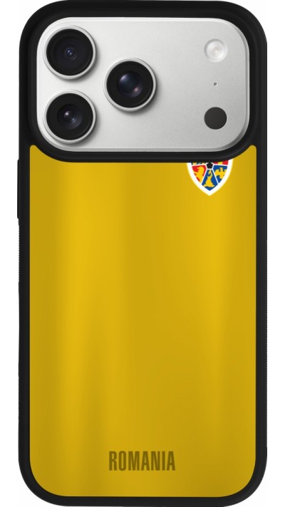 Coque iPhone 17 Pro - Silicone rigide noir Maillot de football Roumanie