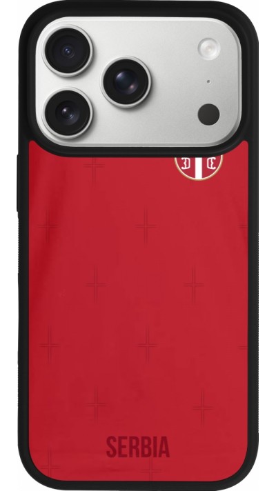 Coque iPhone 17 Pro - Silicone rigide noir Maillot de football Serbie 2022 personnalisable