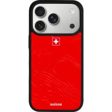 Coque iPhone 17 Pro - Silicone rigide noir Maillot de football Suisse 2026 personnalisable