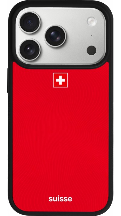 Coque iPhone 17 Pro - Silicone rigide noir Maillot de football Suisse 2026 personnalisable