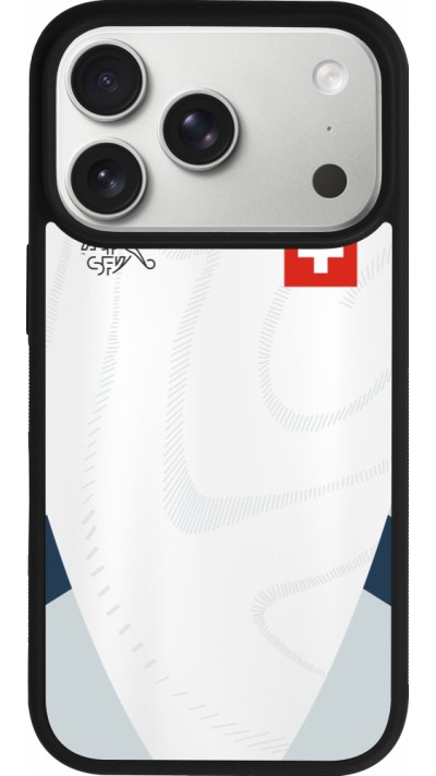 Coque iPhone 17 Pro - Silicone rigide noir Maillot de football Suisse Extérieur personnalisable
