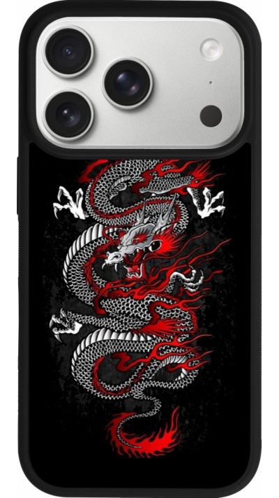Coque iPhone 17 Pro - Silicone rigide noir Japanese style Dragon Tattoo Red Black