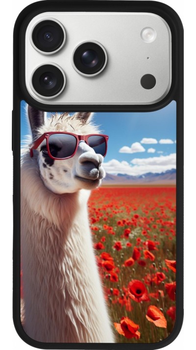 Coque iPhone 17 Pro - Silicone rigide noir Lama Chic en Coquelicot