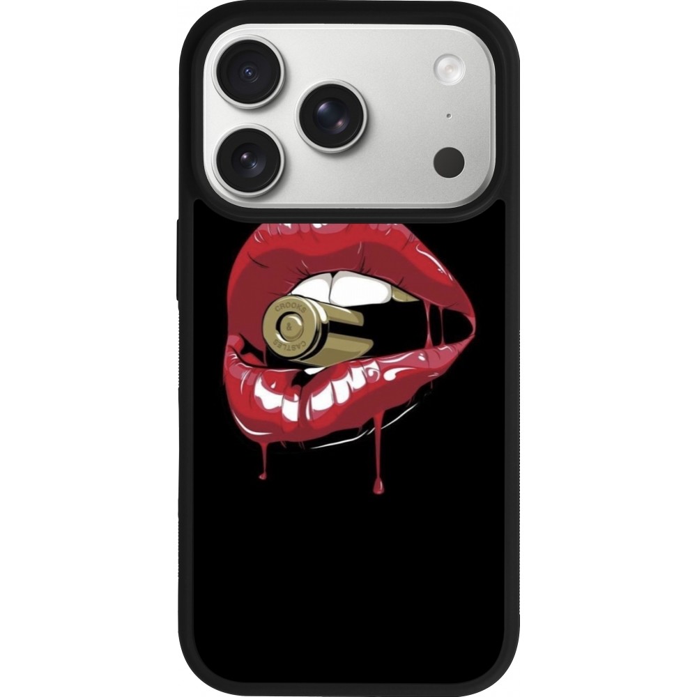Coque iPhone 17 Pro - Silicone rigide noir Lips bullet