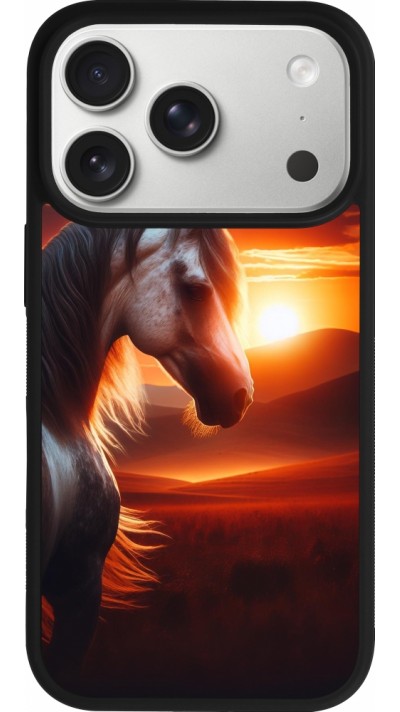 Coque iPhone 17 Pro - Silicone rigide noir Majestic Sunset Horse