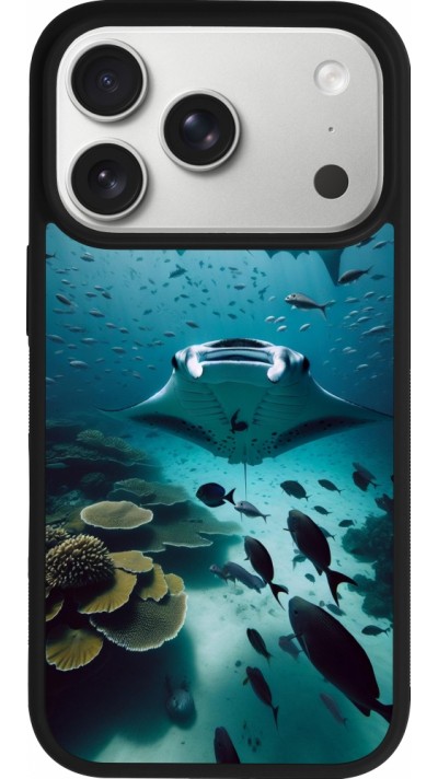Coque iPhone 17 Pro - Silicone rigide noir Manta Lagon Nettoyage