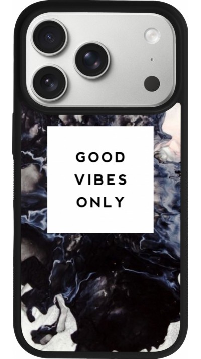 Coque iPhone 17 Pro - Silicone rigide noir Marble Good Vibes Only