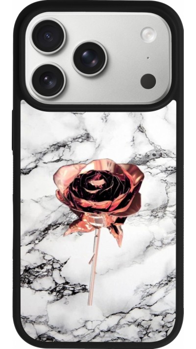 Coque iPhone 17 Pro - Silicone rigide noir Marble Rose Gold