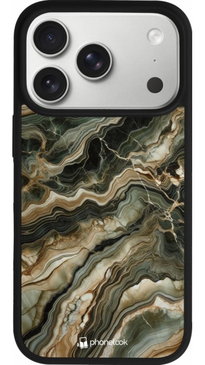 Coque iPhone 17 Pro - Silicone rigide noir Marbre Olive