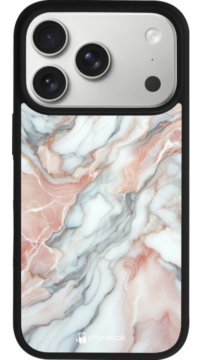 Coque iPhone 17 Pro - Silicone rigide noir Marbre Rose Lumineux