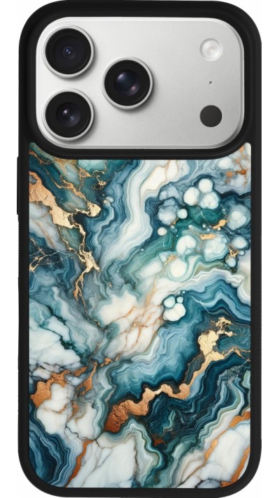 Coque iPhone 17 Pro - Silicone rigide noir Marbre Vert Bleu Doré