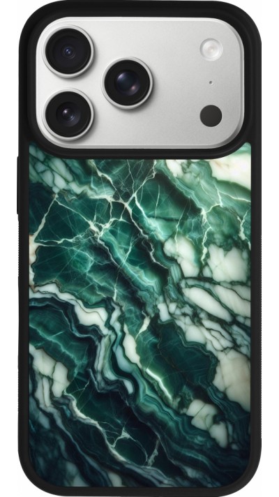 Coque iPhone 17 Pro - Silicone rigide noir Marbre vert majestueux