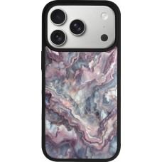 Coque iPhone 17 Pro - Silicone rigide noir Marbre violette argentée