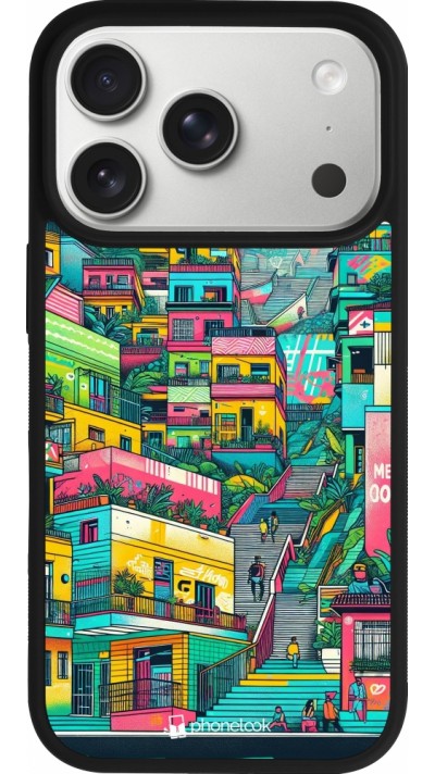 Coque iPhone 17 Pro - Silicone rigide noir Medellin Comuna 13 Art