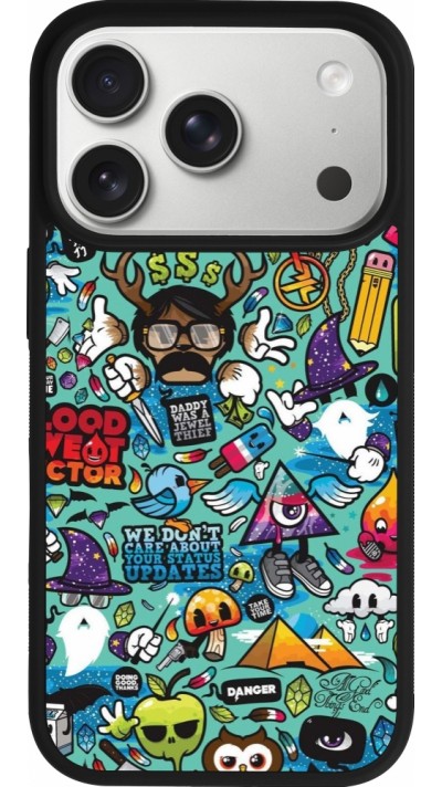 Coque iPhone 17 Pro - Silicone rigide noir Mixed Cartoons Turquoise