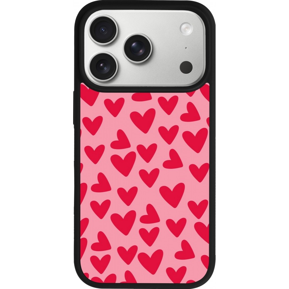 Coque iPhone 17 Pro - Silicone rigide noir Mom 2024 petits coeurs