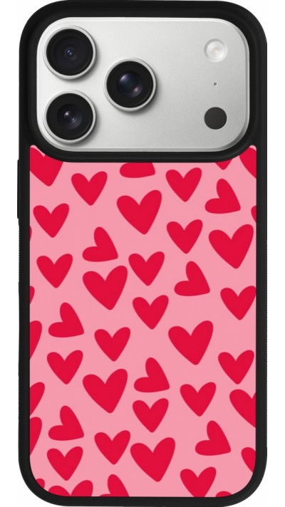 Coque iPhone 17 Pro - Silicone rigide noir Mom 2024 petits coeurs