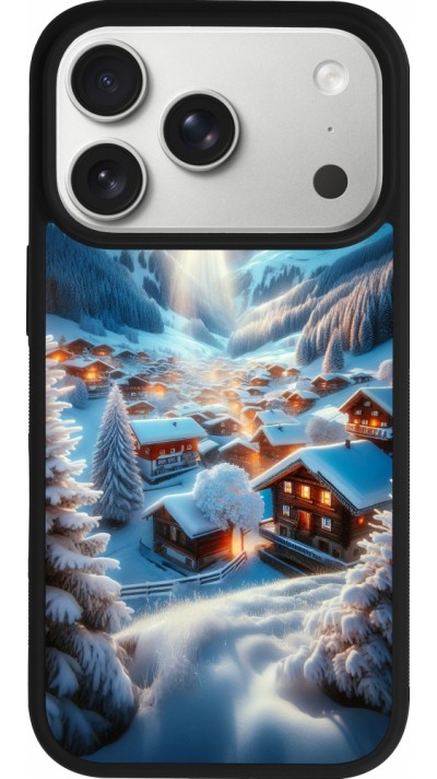 Coque iPhone 17 Pro - Silicone rigide noir Mont Neige Lumière
