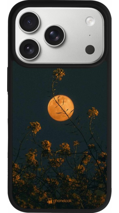 Coque iPhone 17 Pro - Silicone rigide noir Moon Flowers