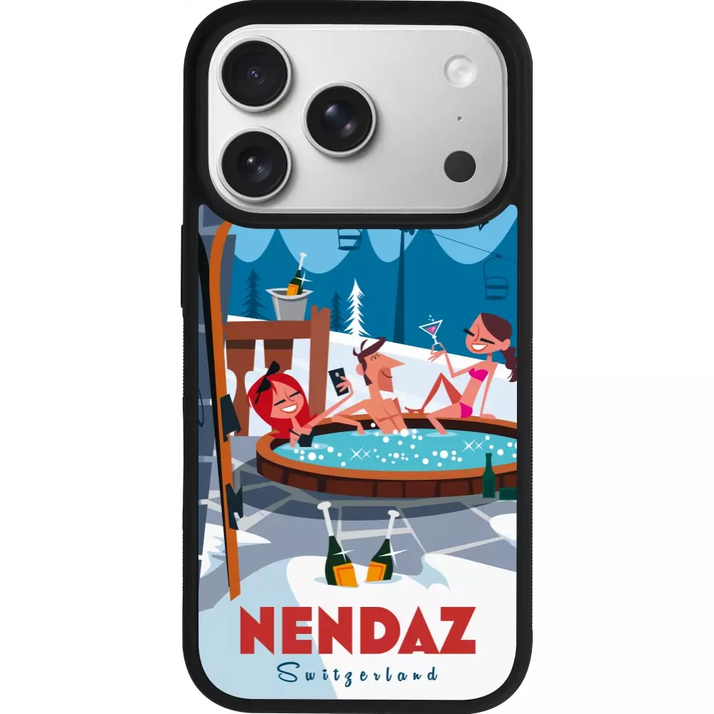 Coque iPhone 17 Pro - Silicone rigide noir Nendaz Mountain Jacuzzi