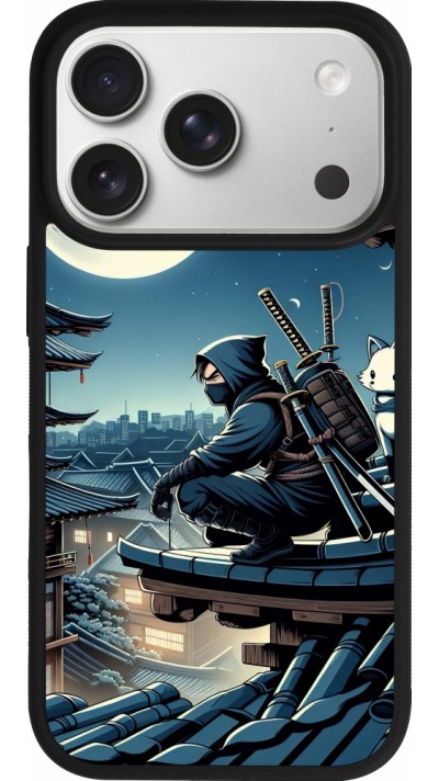 Coque iPhone 17 Pro - Silicone rigide noir Ninja sous la lune