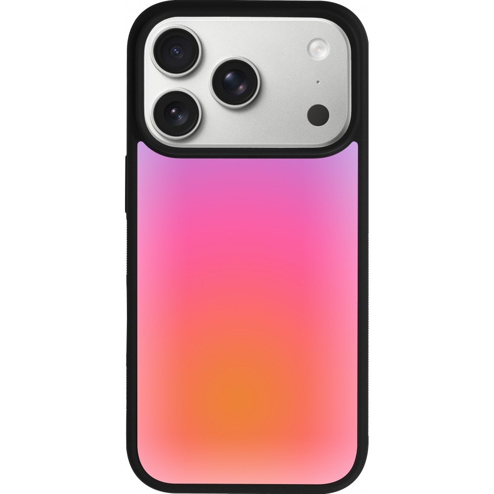 Coque iPhone 17 Pro - Silicone rigide noir Orange Pink Blue Gradient