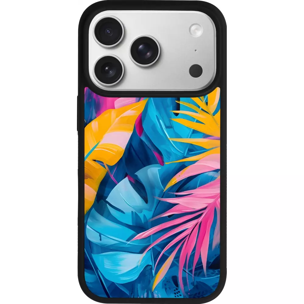 Coque iPhone 17 Pro - Silicone rigide noir Palms Blue