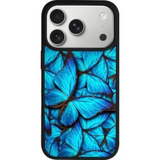 Coque iPhone 17 Pro - Silicone rigide noir Papillon bleu
