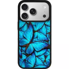 Coque iPhone 17 Pro - Silicone rigide noir Papillon bleu