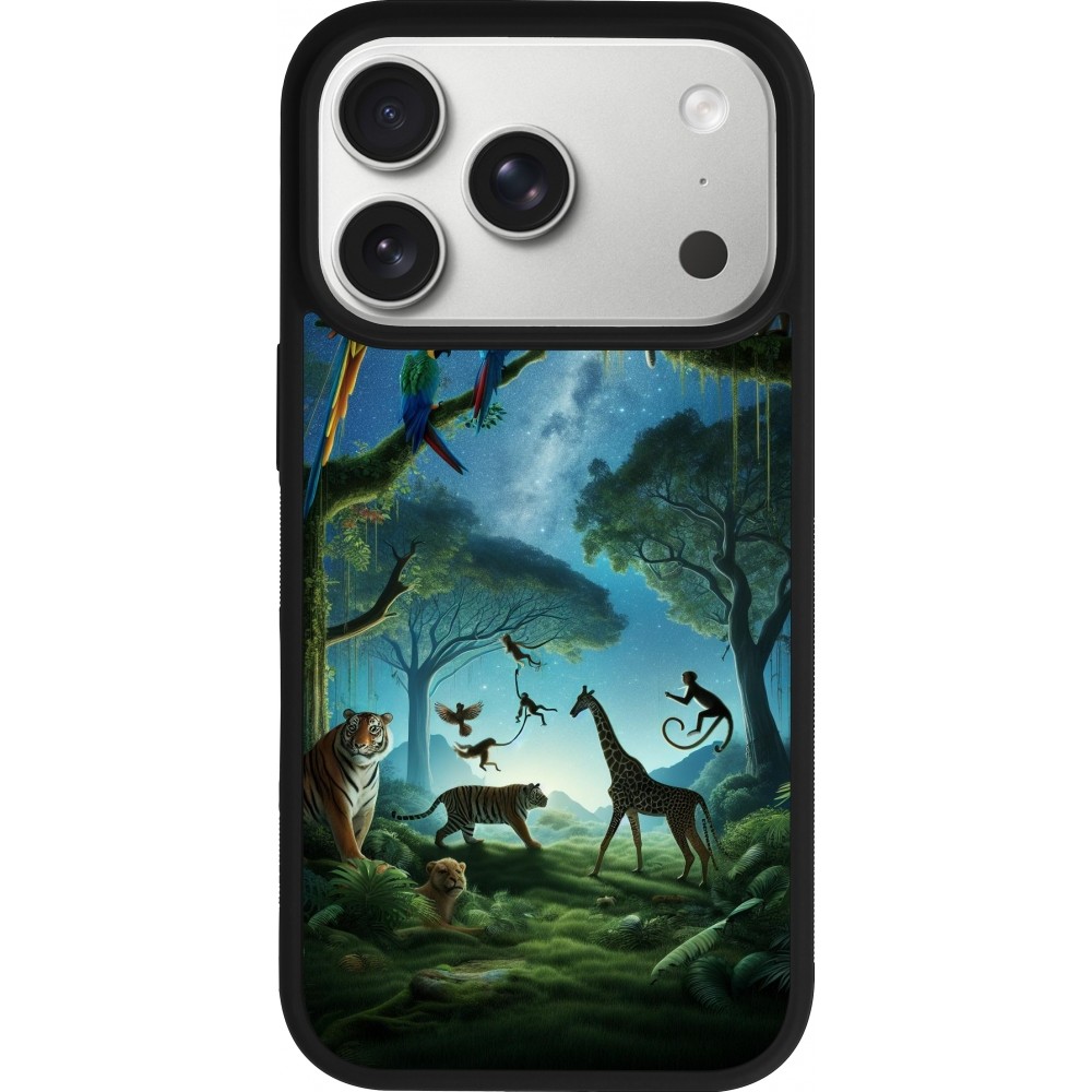 Coque iPhone 17 Pro - Silicone rigide noir Paradis des animaux exotiques