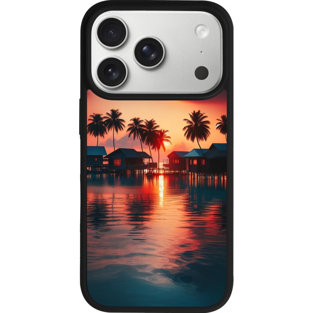 Coque iPhone 17 Pro - Silicone rigide noir Paradis Maldives
