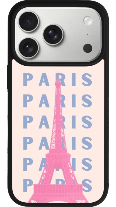Coque iPhone 17 Pro - Silicone rigide noir Paris Pink Print