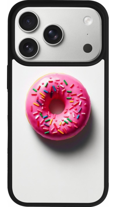 Coque iPhone 17 Pro - Silicone rigide noir Weißer Hintergrund, pinker Donut