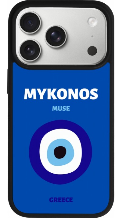 Coque iPhone 17 Pro - Silicone rigide noir Pop Summer Destination Mykonos